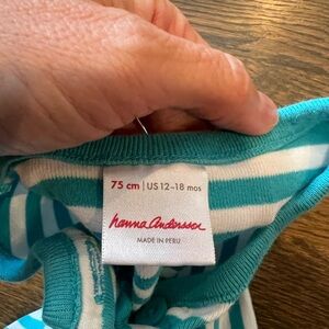 Hanna Andersson Turquoise and White Striped Baby Outfit size 12–8 months